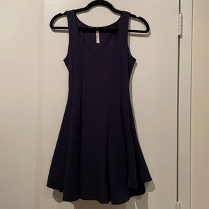 Navy square neck A-line dress